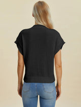 Trendsi Double Take Full Size Mock Neck Short Sleeve Sweater - Shirts