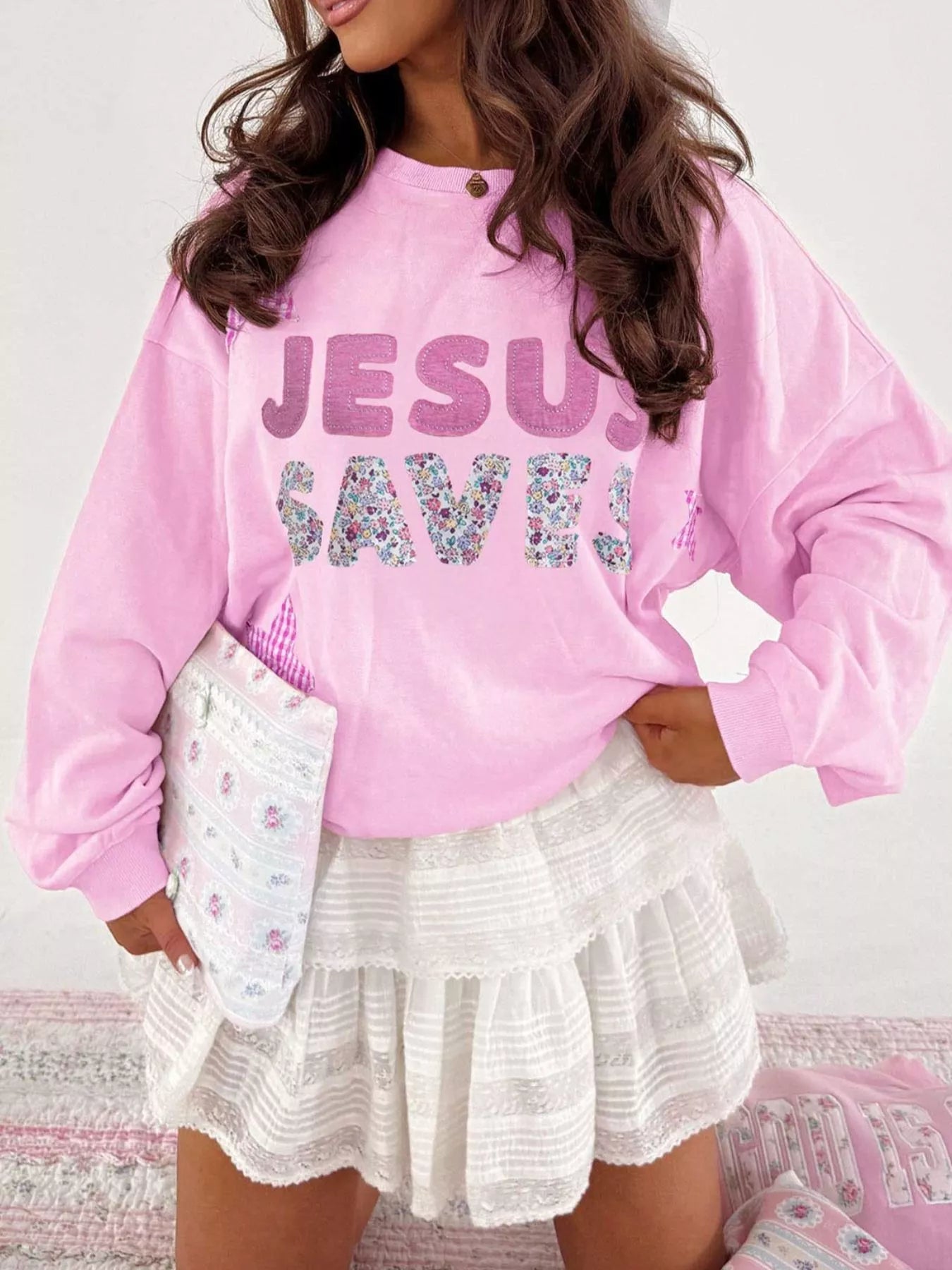 Trendsi JESUS SAVES Dropped Shoulder Sweatshirt -