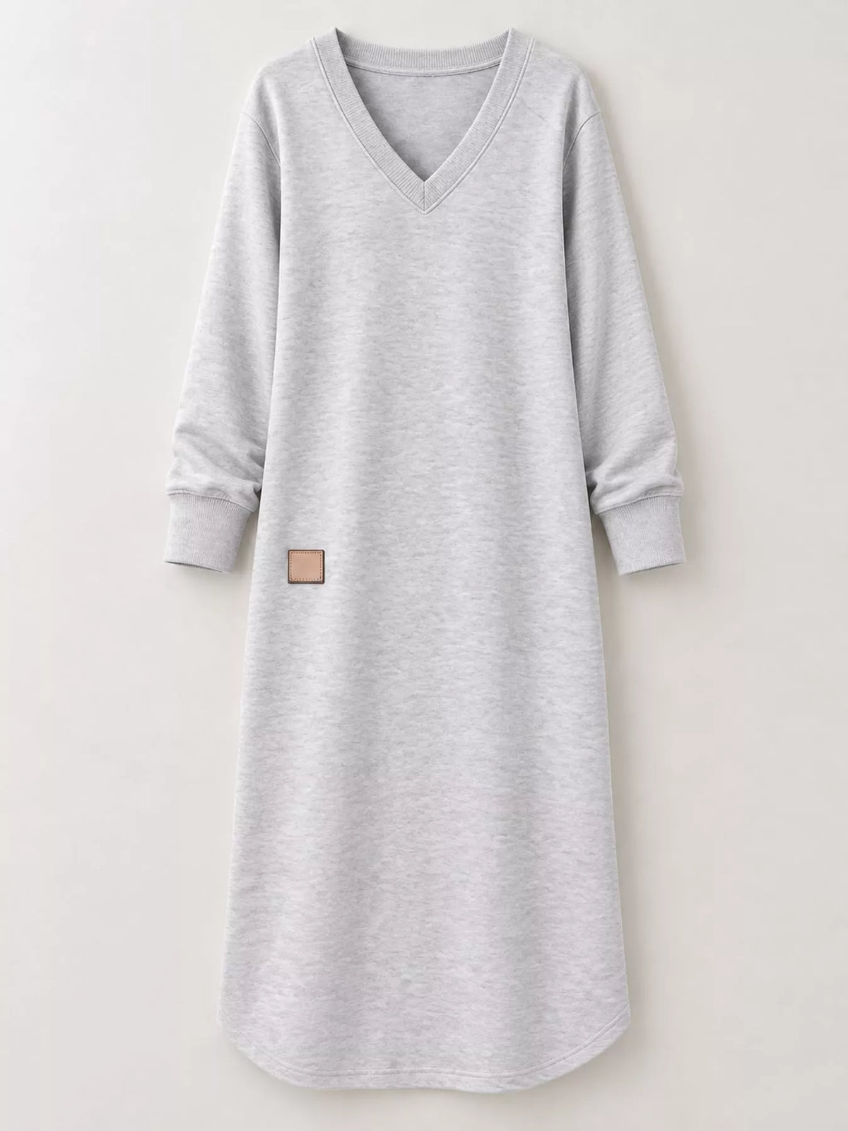 Women's V-Neck Long Sleeve Midi Dress in gray — flat lay view