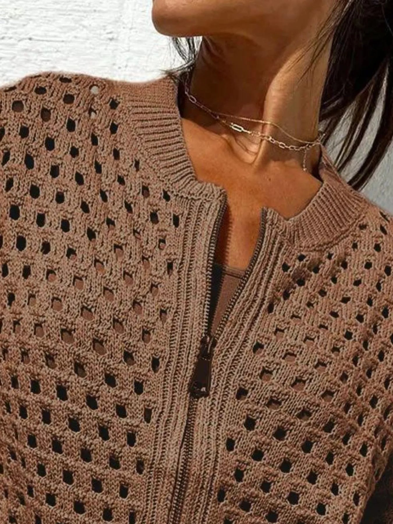 Trendsi Full Size Crochet Knit Zip-Up Cardigan Plus Size -