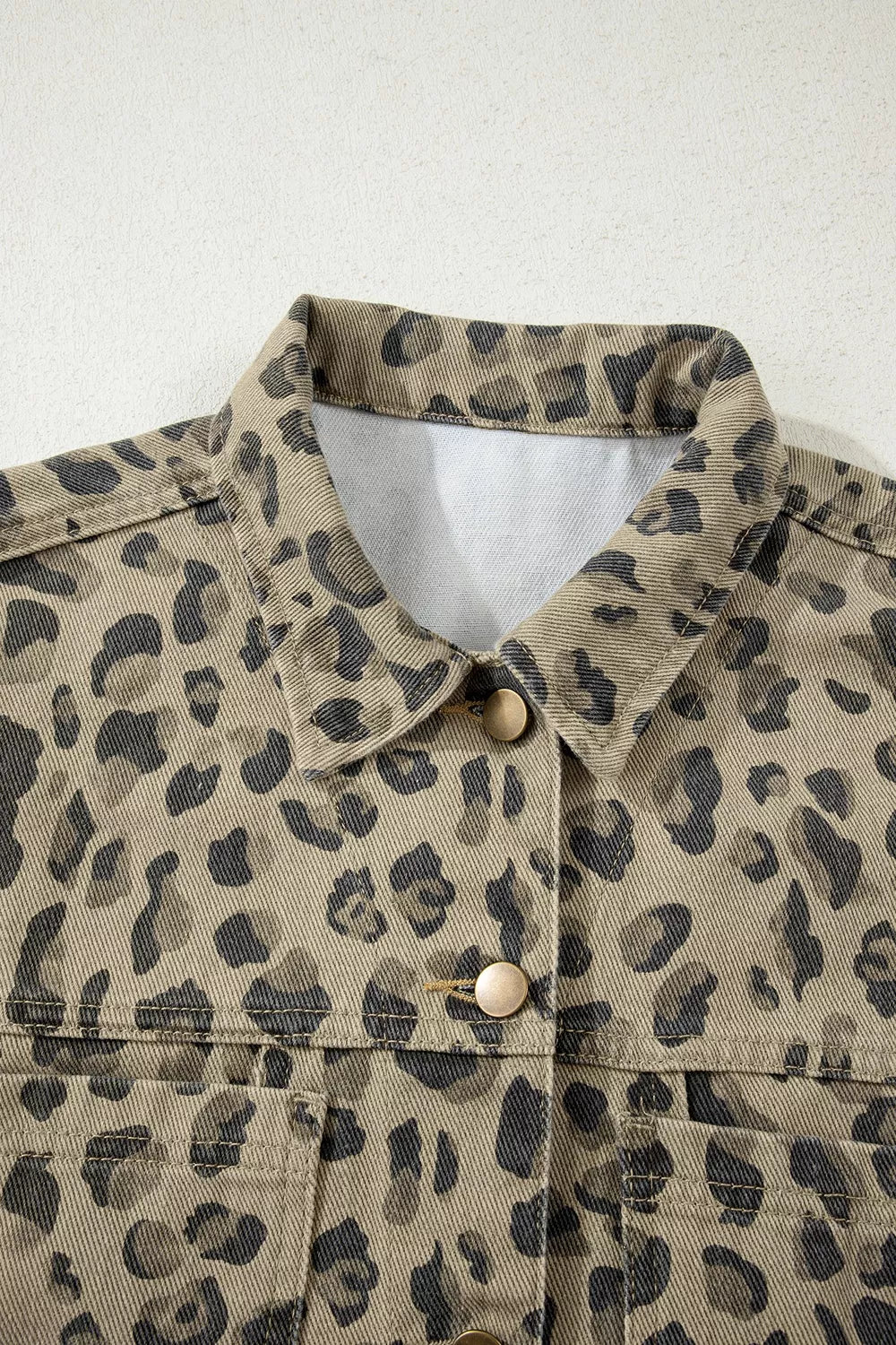 Trendsi Leopard Print Seam Detail Button Down Denim Jacket -