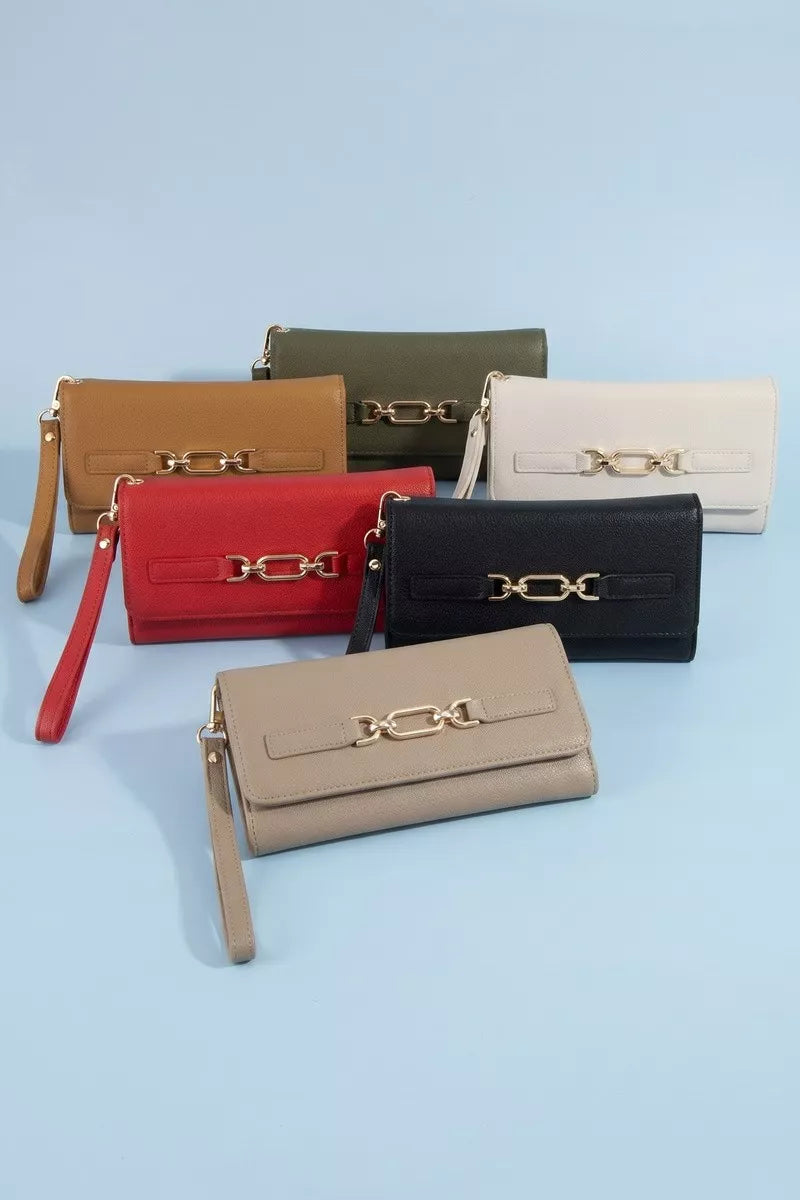Unisex Slim Faux Leather Wristlet Wallet With Chain Detail — product view 5