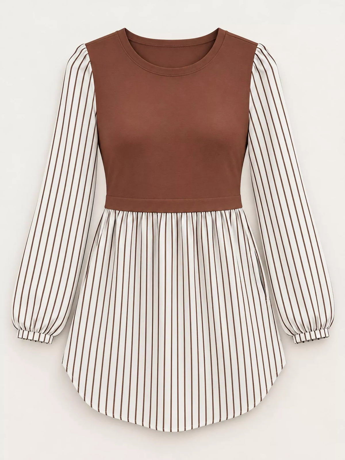 Contrast Panel Long Sleeve Tunic Blouse — garment front