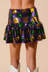 Trendsi SO ME Mardi Gras Checker Sequins Mini Skirt -
