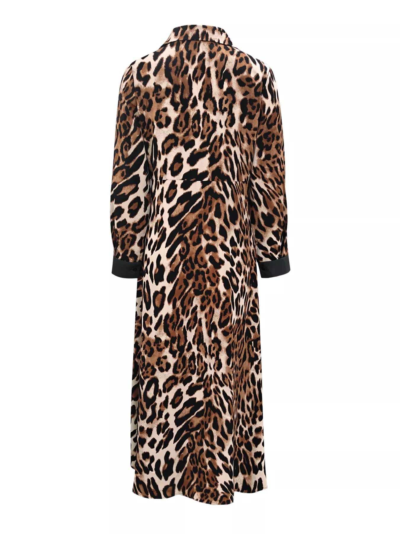 Trendsi Leopard Print Long Sleeve Shirt Dress with Contrast Trim -
