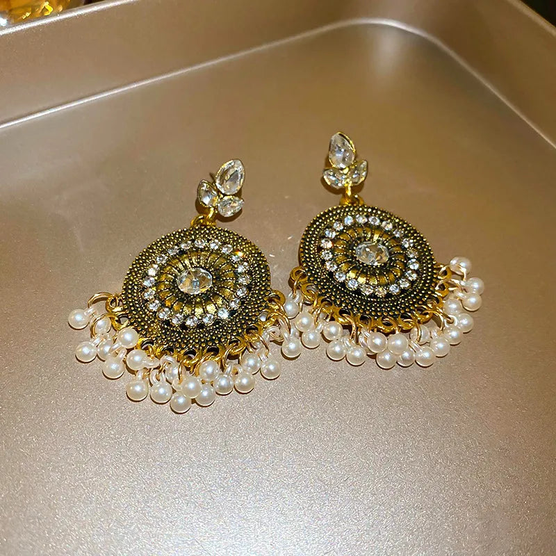 Trendsi Rhinestone Alloy Bead Dangle Earrings -