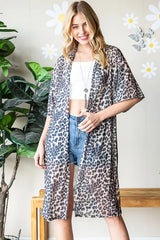 Trendsi Women’s Leopard Print Cardigan Short Sleeve Open Front Polyester Plus Size - Shirts