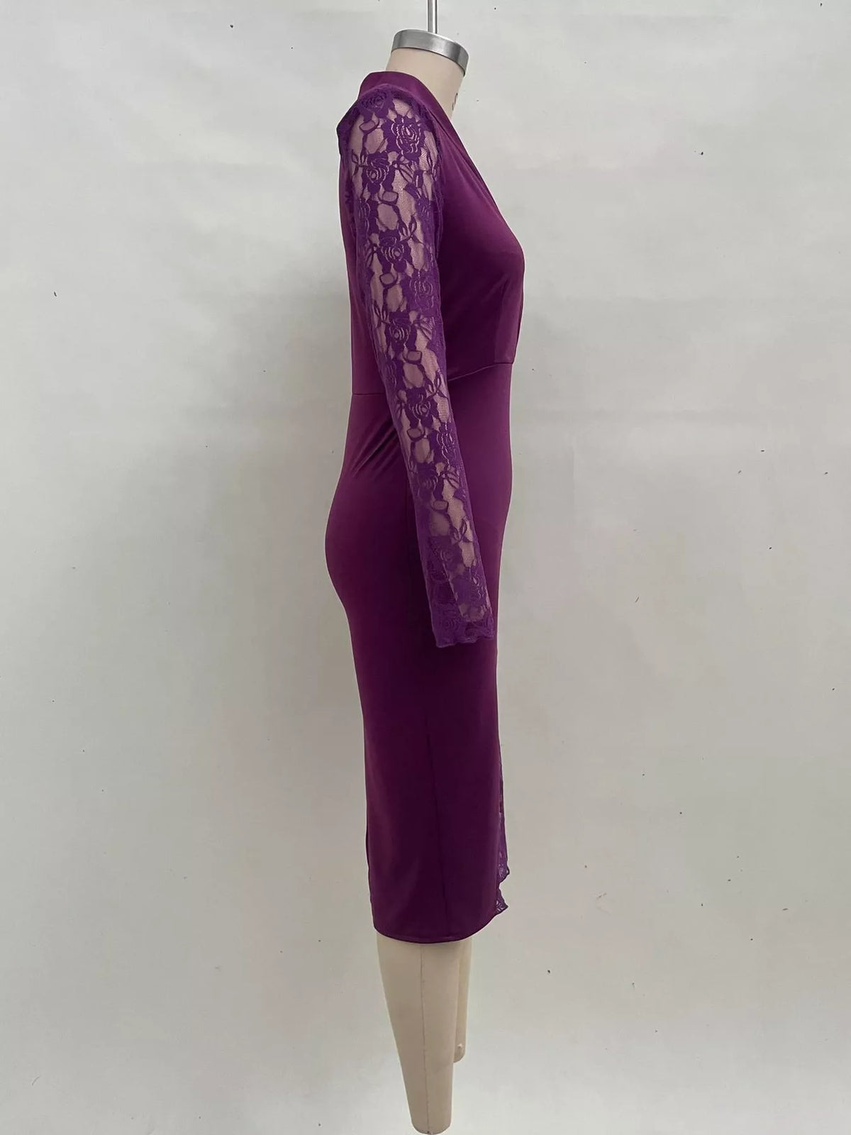 Lace-Sleeve Blazer Dress in purple, side view