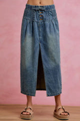 Trendsi SO ME Pleated Washed Denim Skirt With Front Slit -