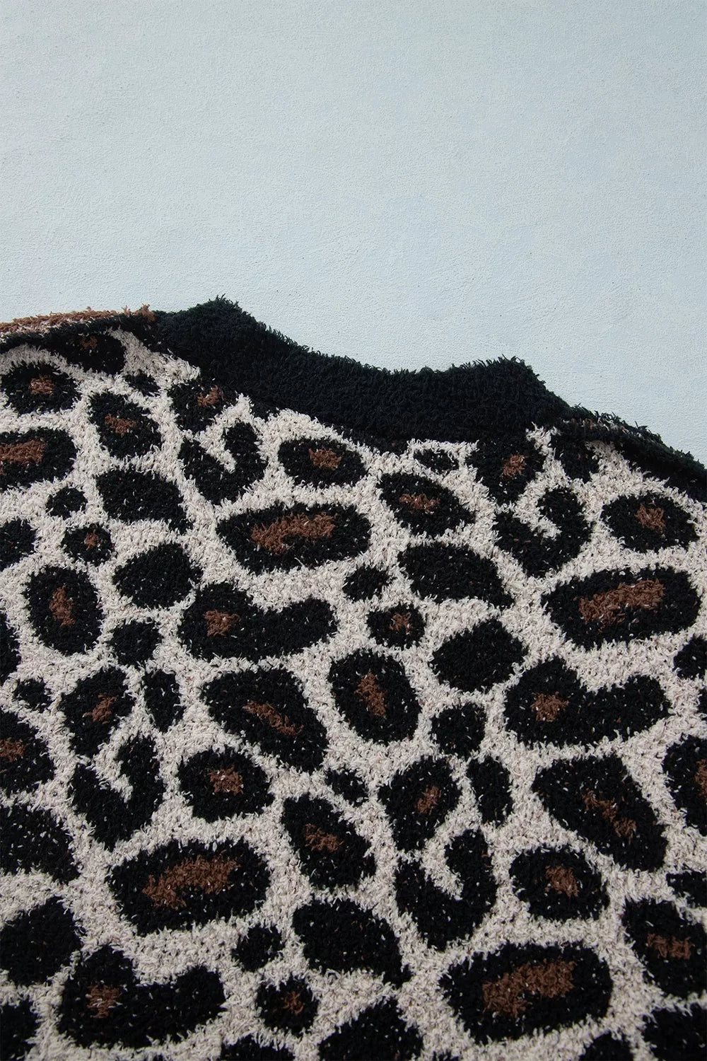 Trendsi Leopard Star Pattern Round Neck Long Sleeve Shift Sweater -