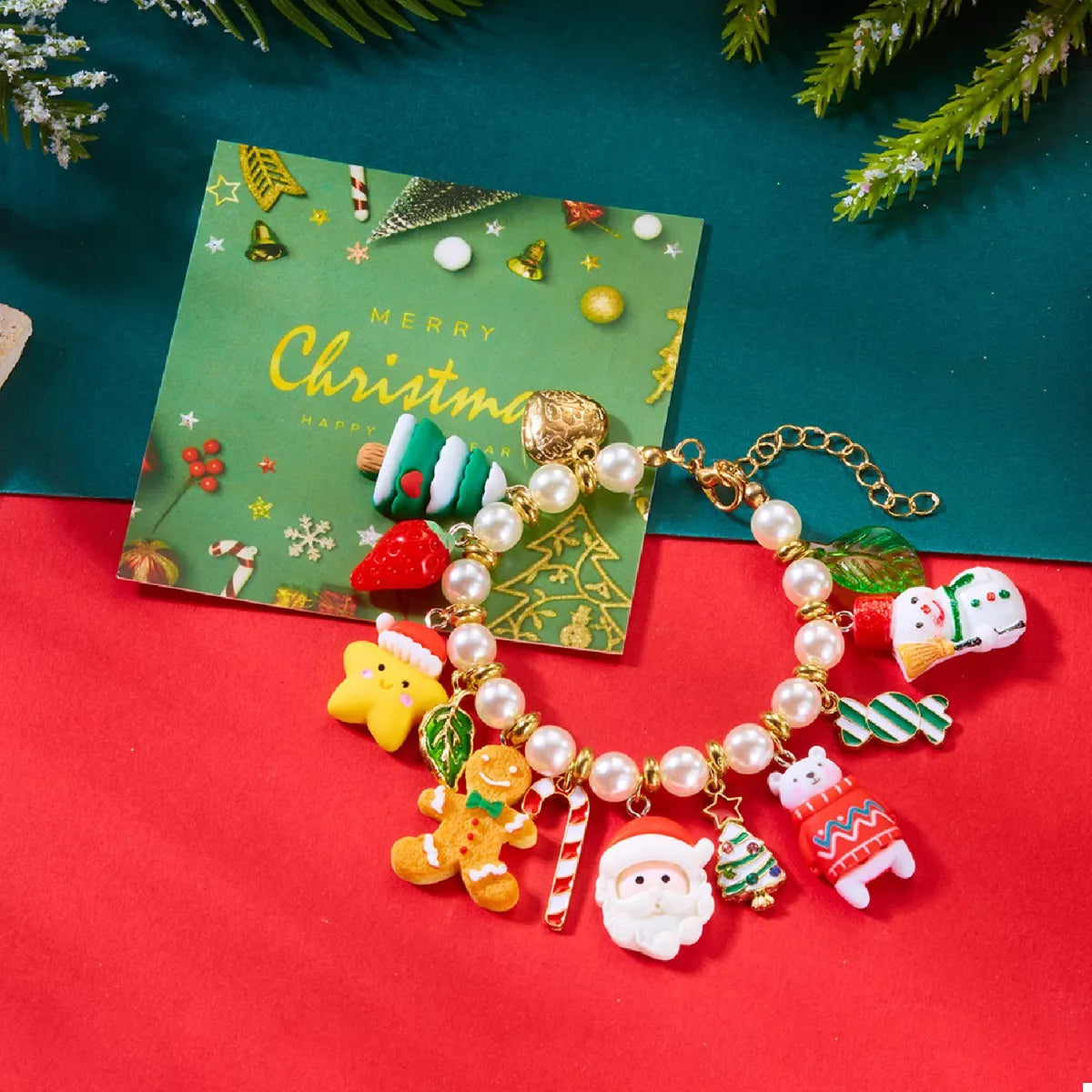 Trendsi Christmas Charm Pearl Bracelet -
