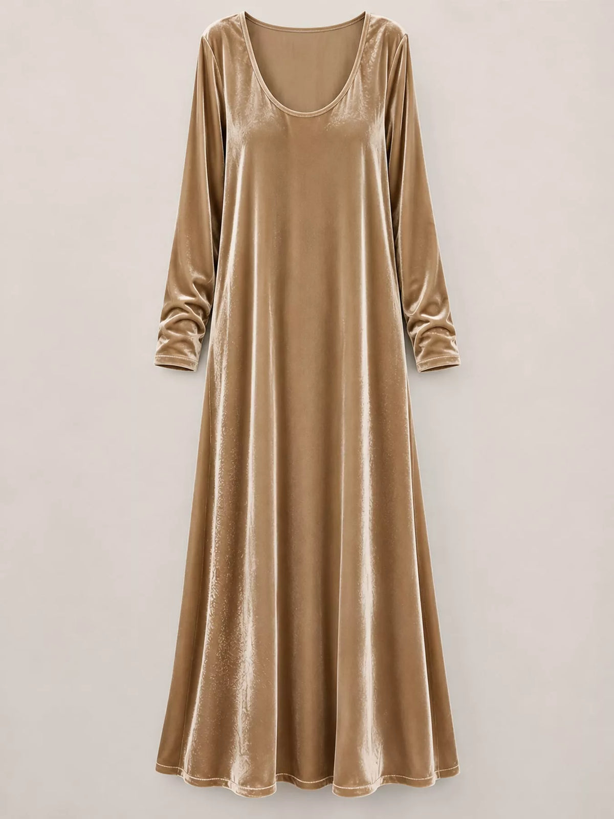 Velvet maxi dress, tan hanging front