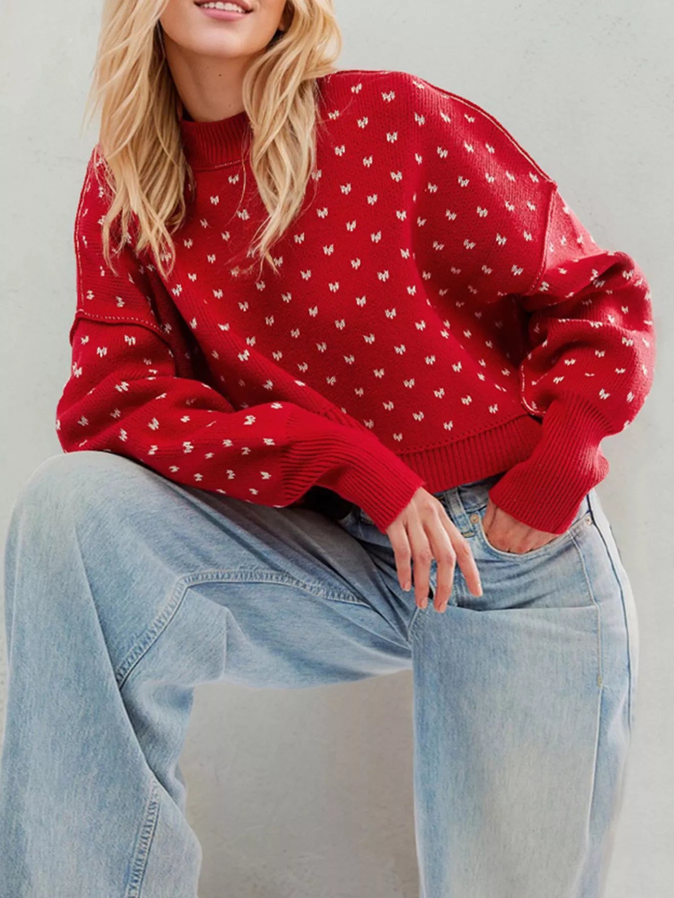 Trendsi Ribbed Trim Dropped Shoulder Sweater -