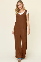 Trendsi Double Take Full Size Texture Sleeveless Wide Leg Jumpsuit -