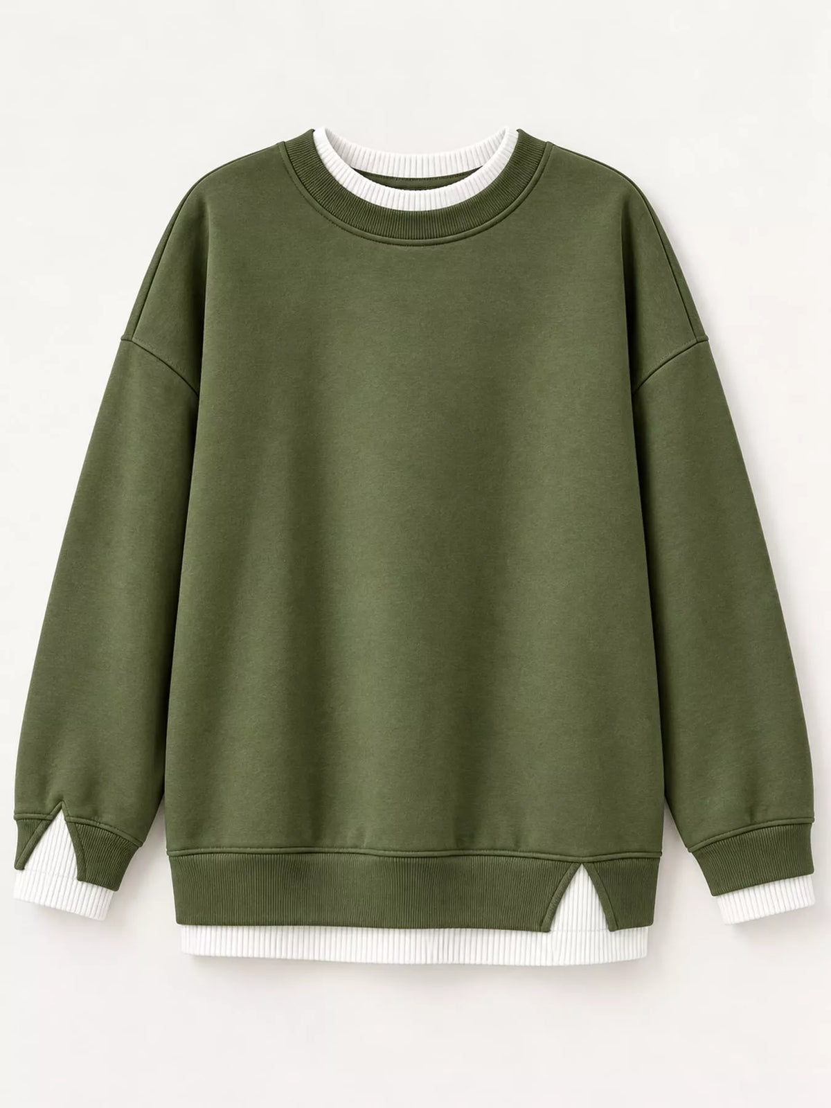 Layered Look Crew Neck Sweatshirt in green, front view