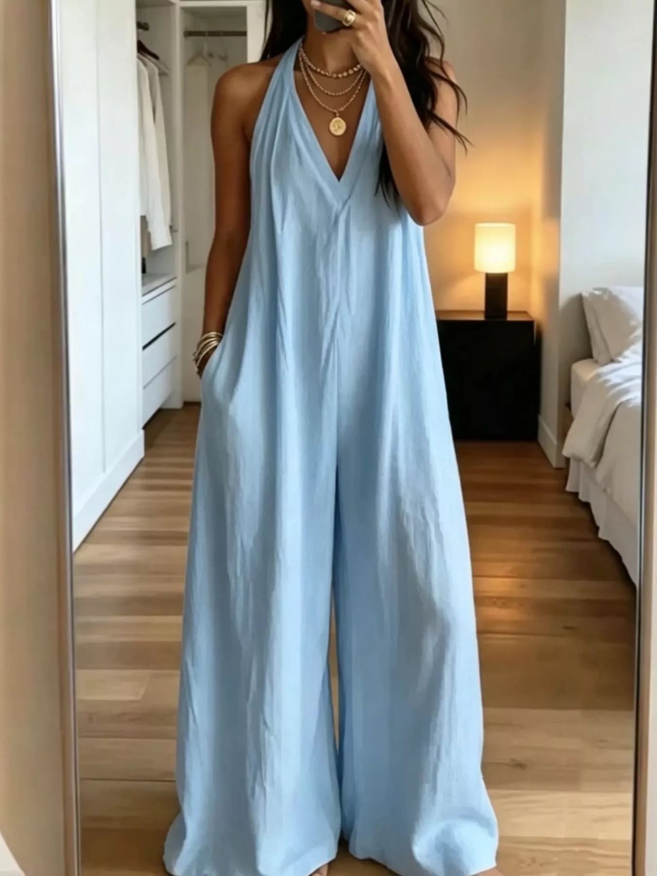 Trendsi Full Size Halter Neck Wide-Leg Jumpsuit Plus Size -
