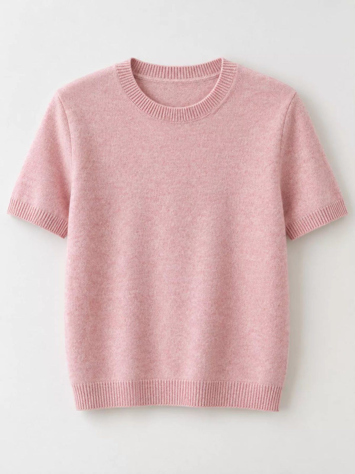 Pale pink round neck short-sleeve sweater