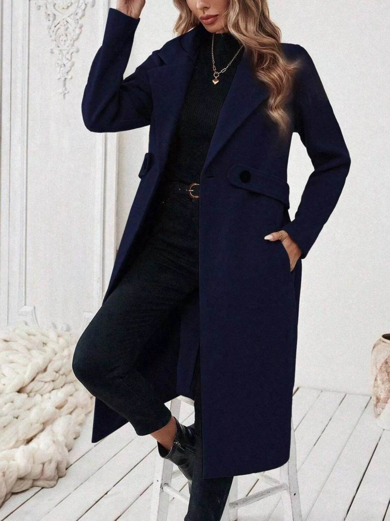 Trendsi Single-Button Longline Coat -