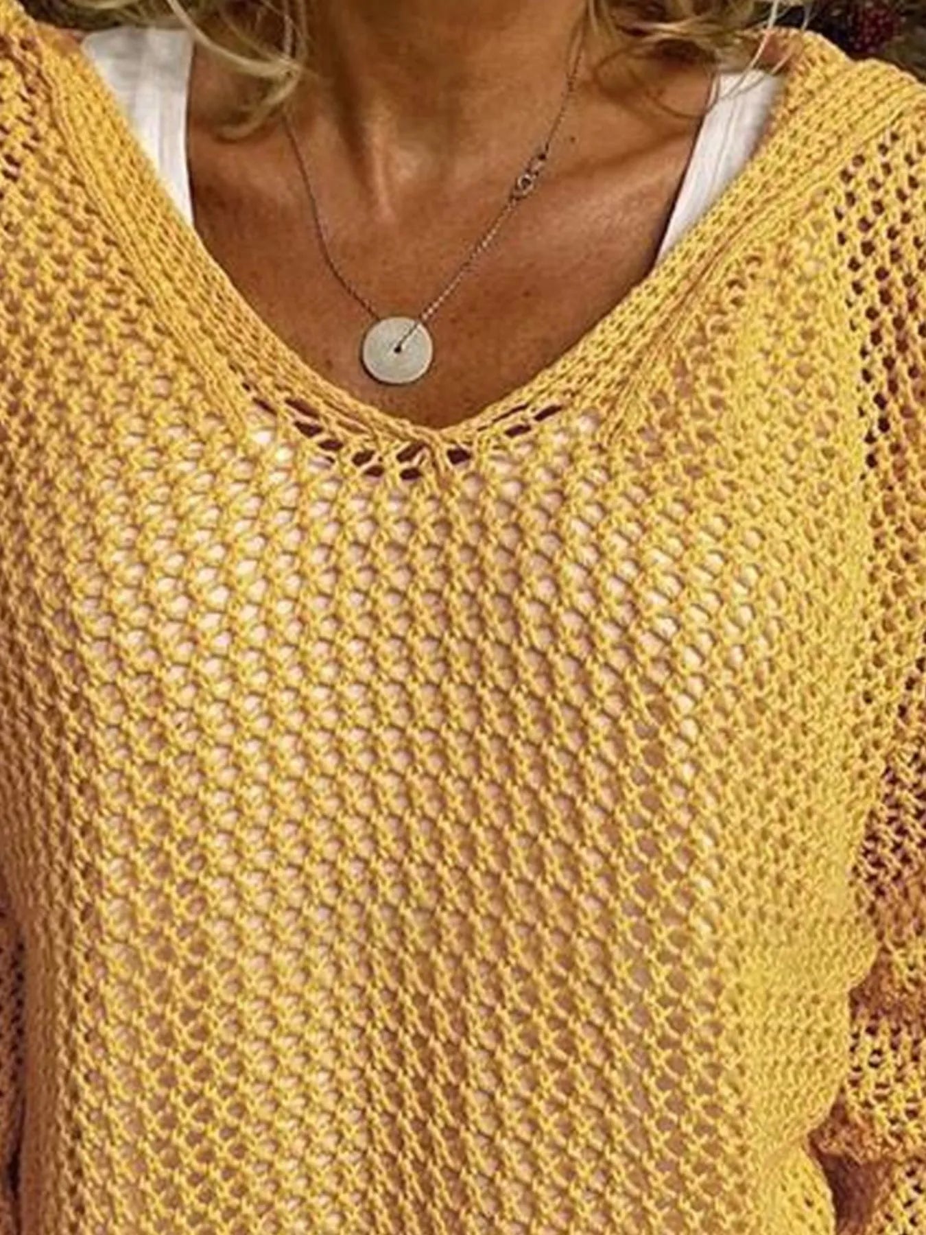 Trendsi Openwork Long Sleeve Hooded Knit Cover Up -