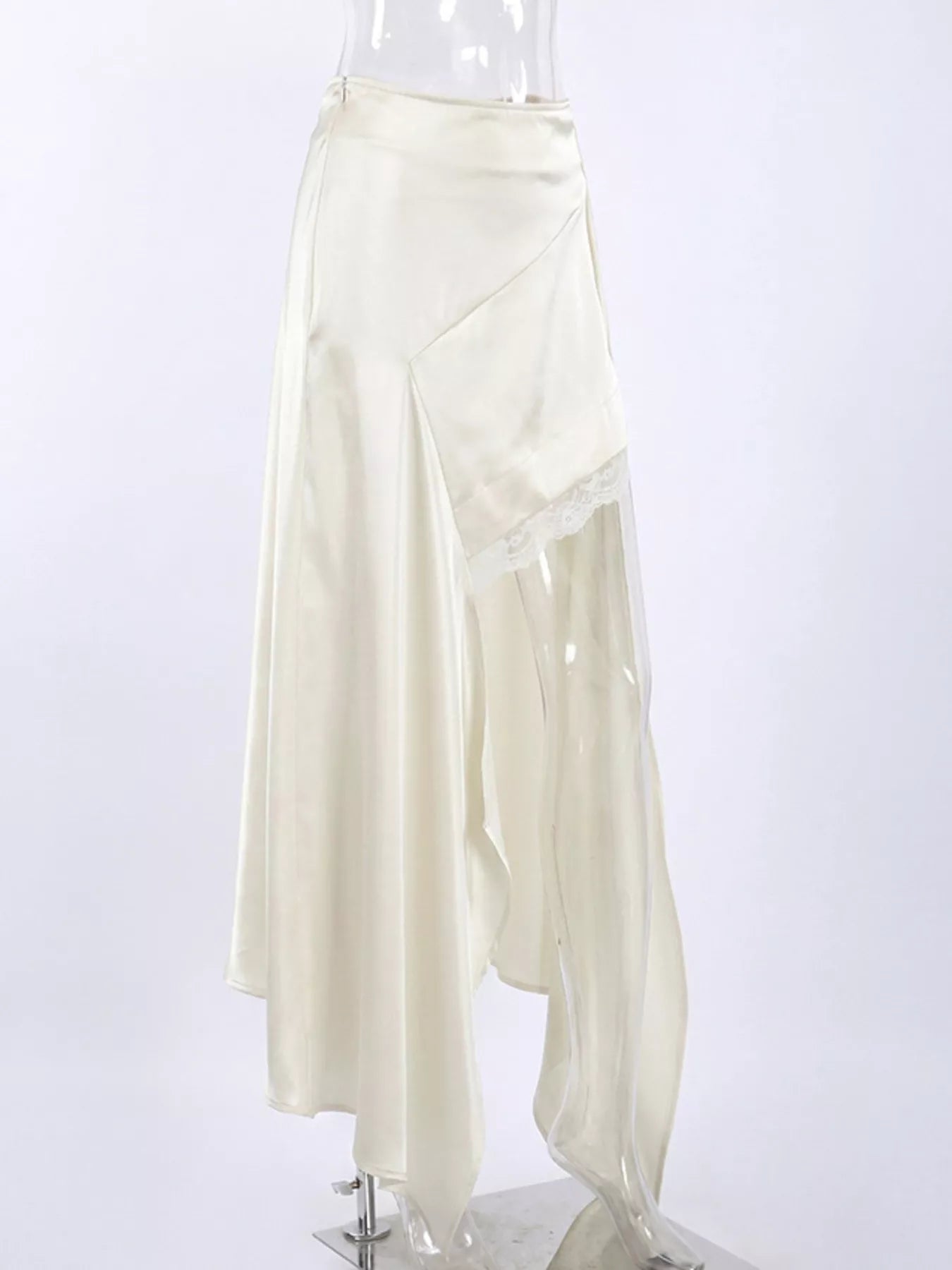 Trendsi Satin High-Low Lace Trim Skirt -
