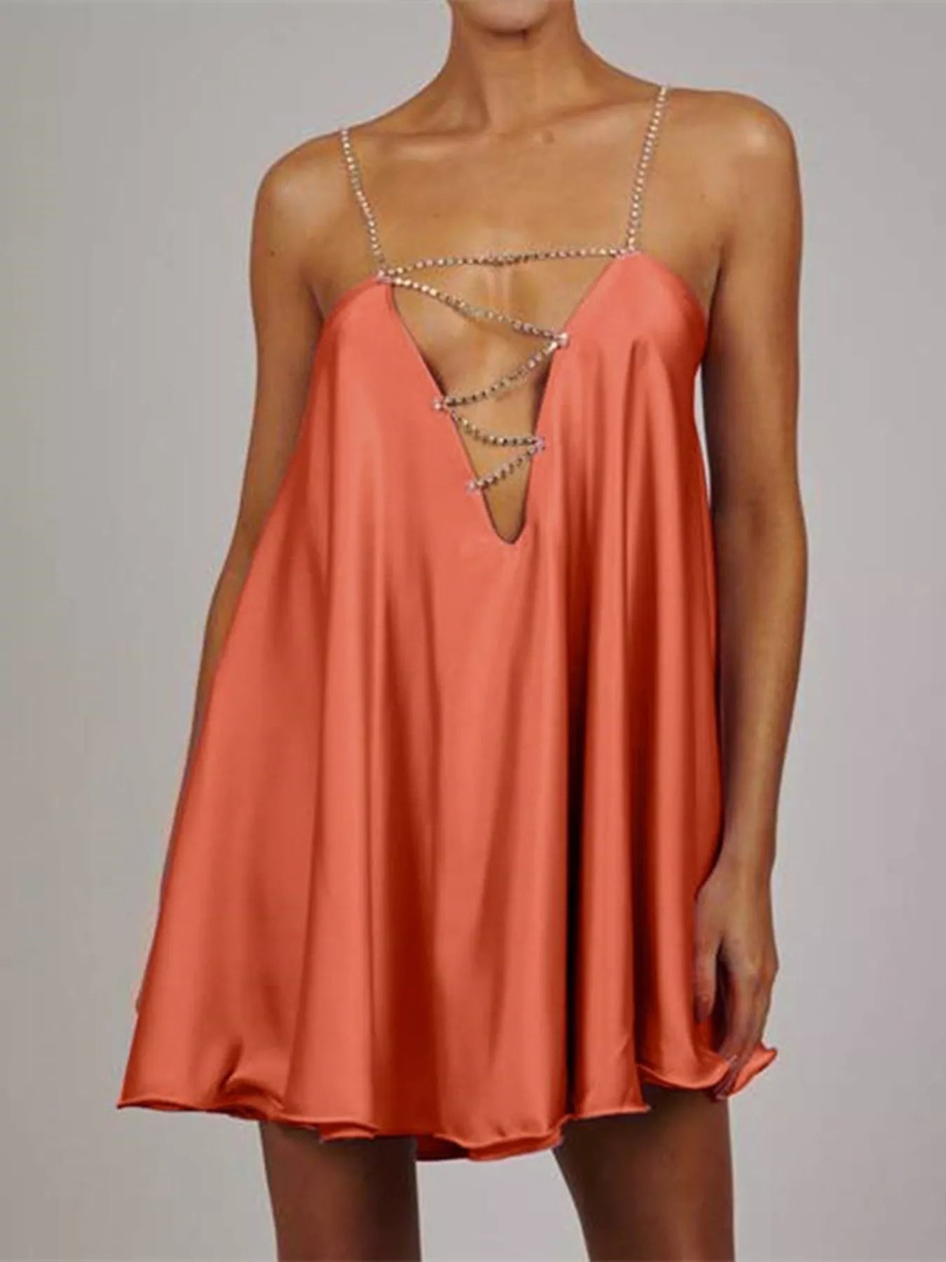 Trendsi Rhinestone Embellished Plunge Mini Dress -