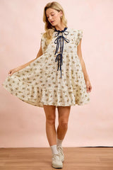 Trendsi BiBi Floral Multi-tierd Dress With Ruffles And Front Tie -