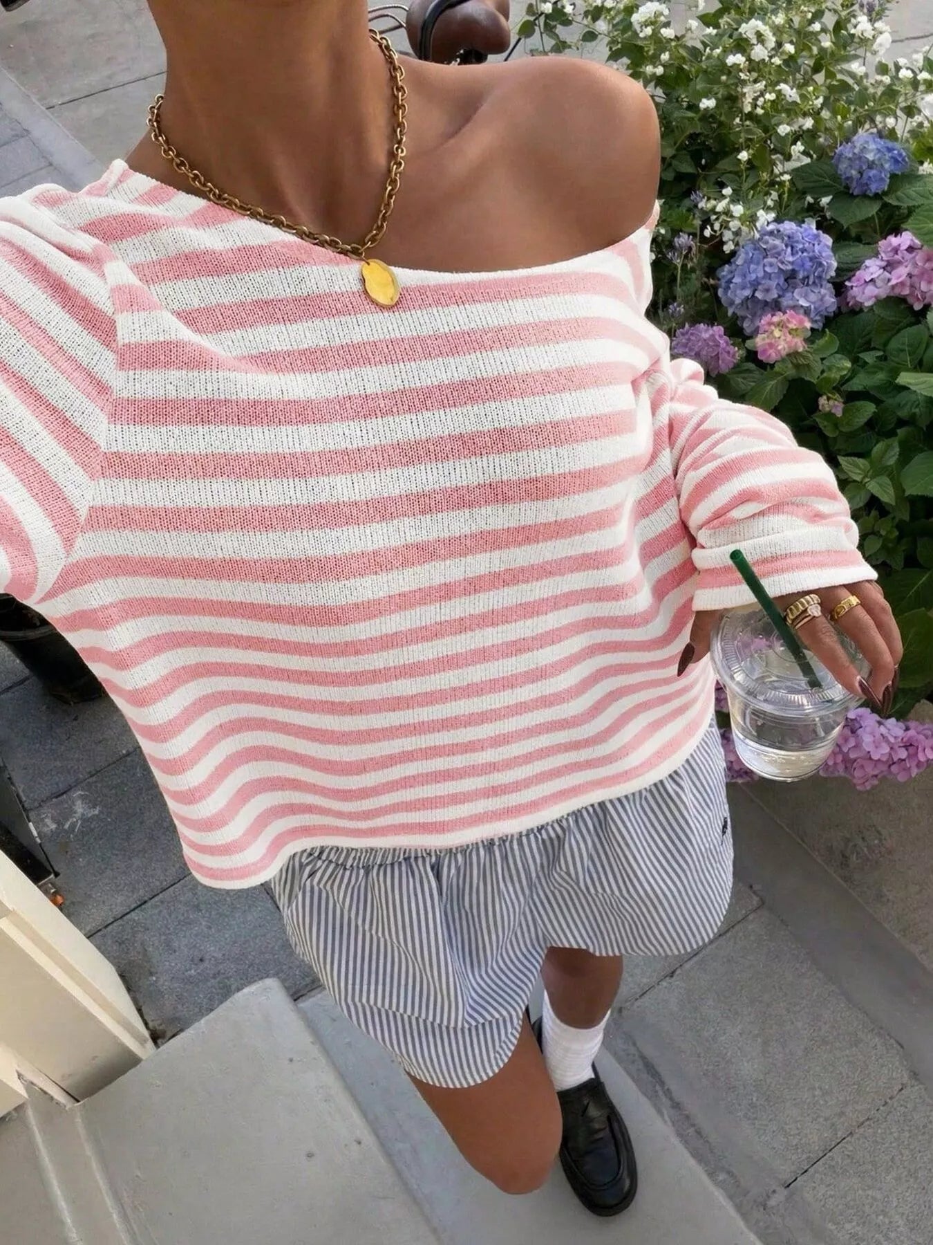 Trendsi Striped Boat Neck T-Shirt -