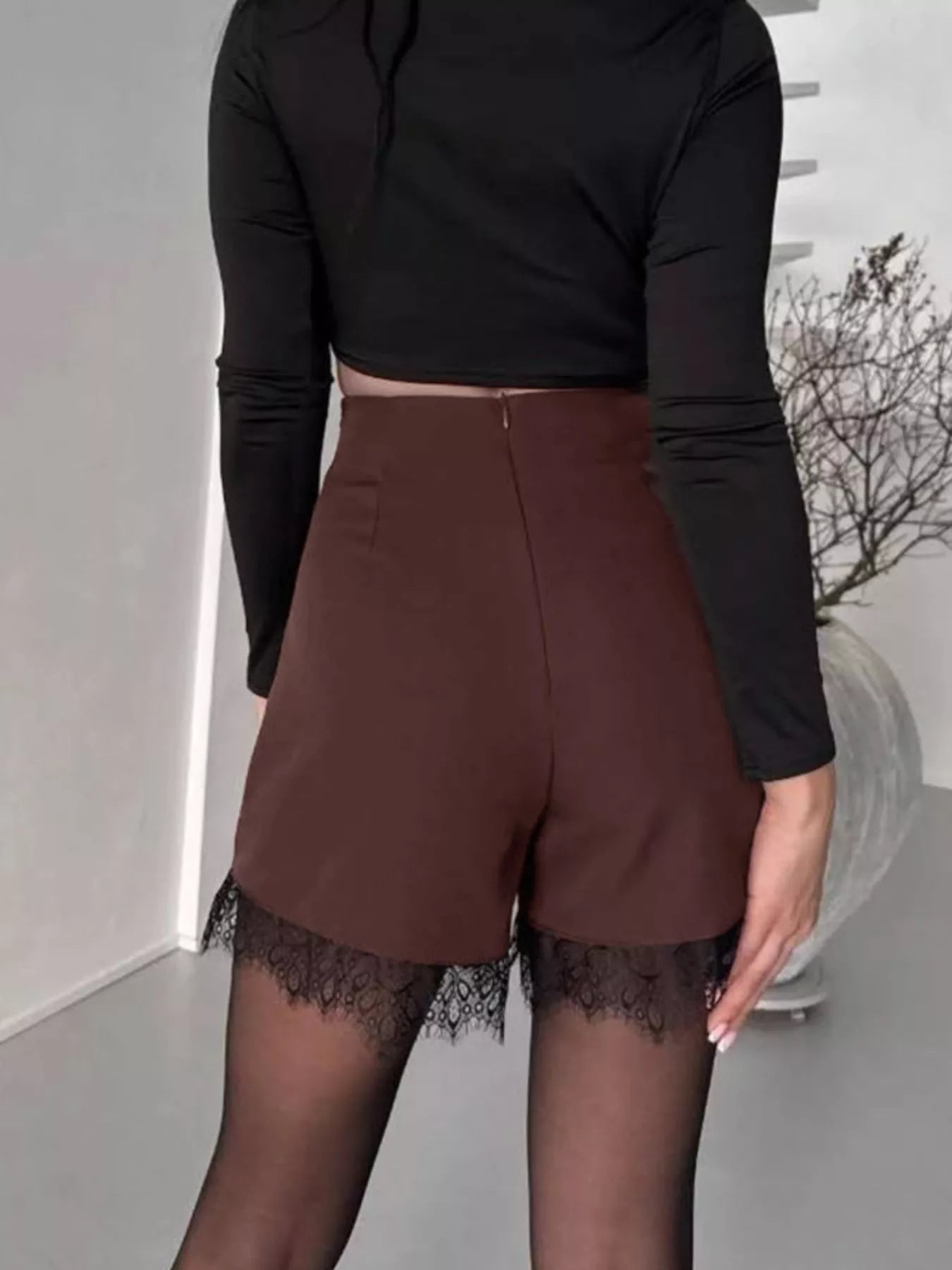 Trendsi High-Waisted Lace Hem Skort -