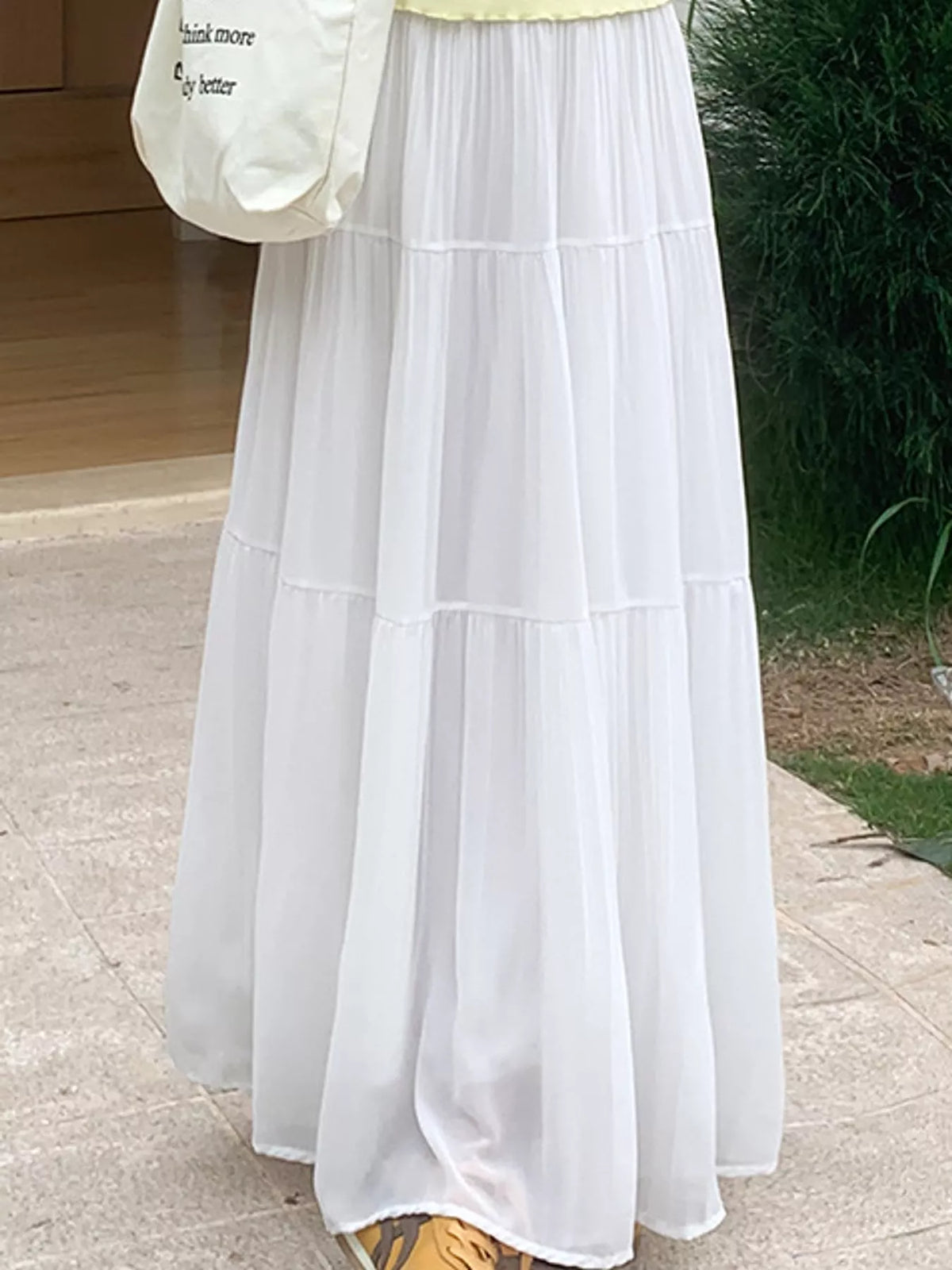 High-Waisted Tiered Pleated Maxi Skirt, front view