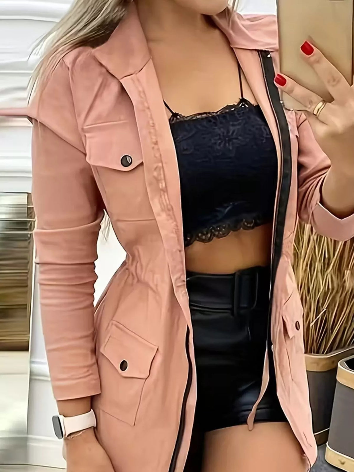 Multi-Pocket Zip-Up Jacket — front view