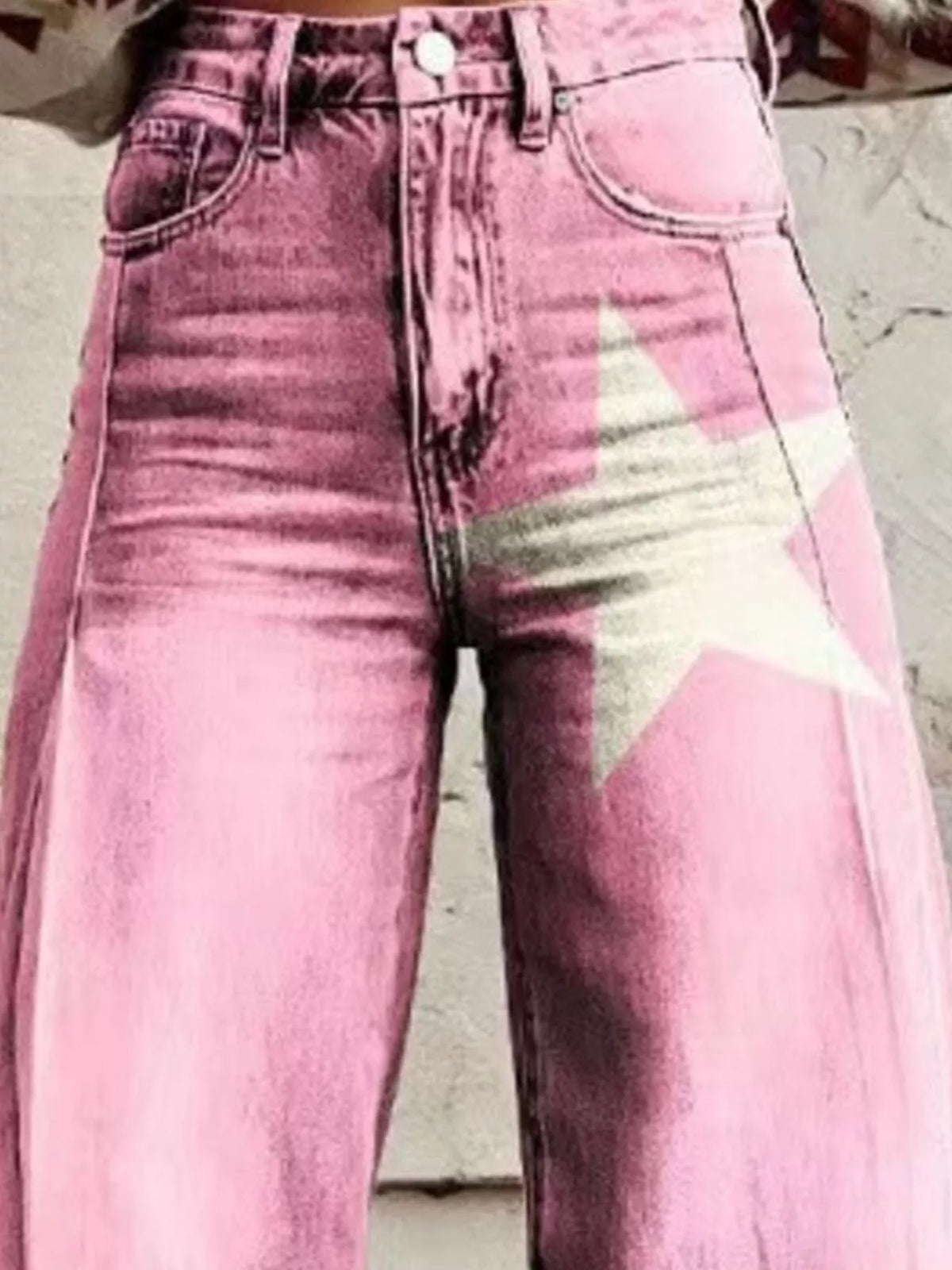 Star-Print Wide-Leg Pants in blush pink, construction detail