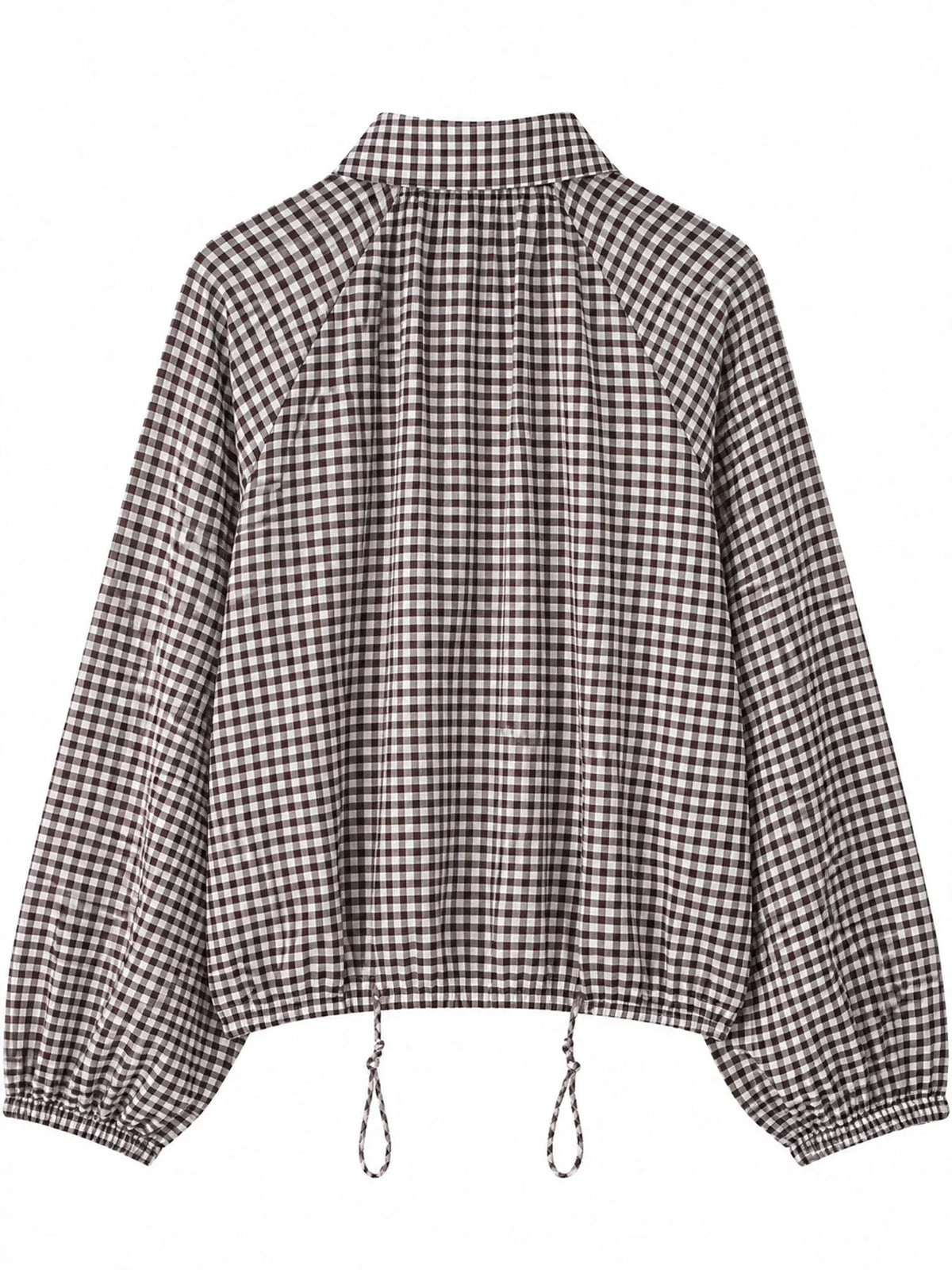 Gingham drawstring jacket, brown gingham back