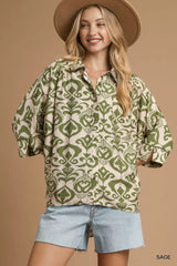 Trendsi Umgee Abstract Print Button-Up Oversized Shirt -