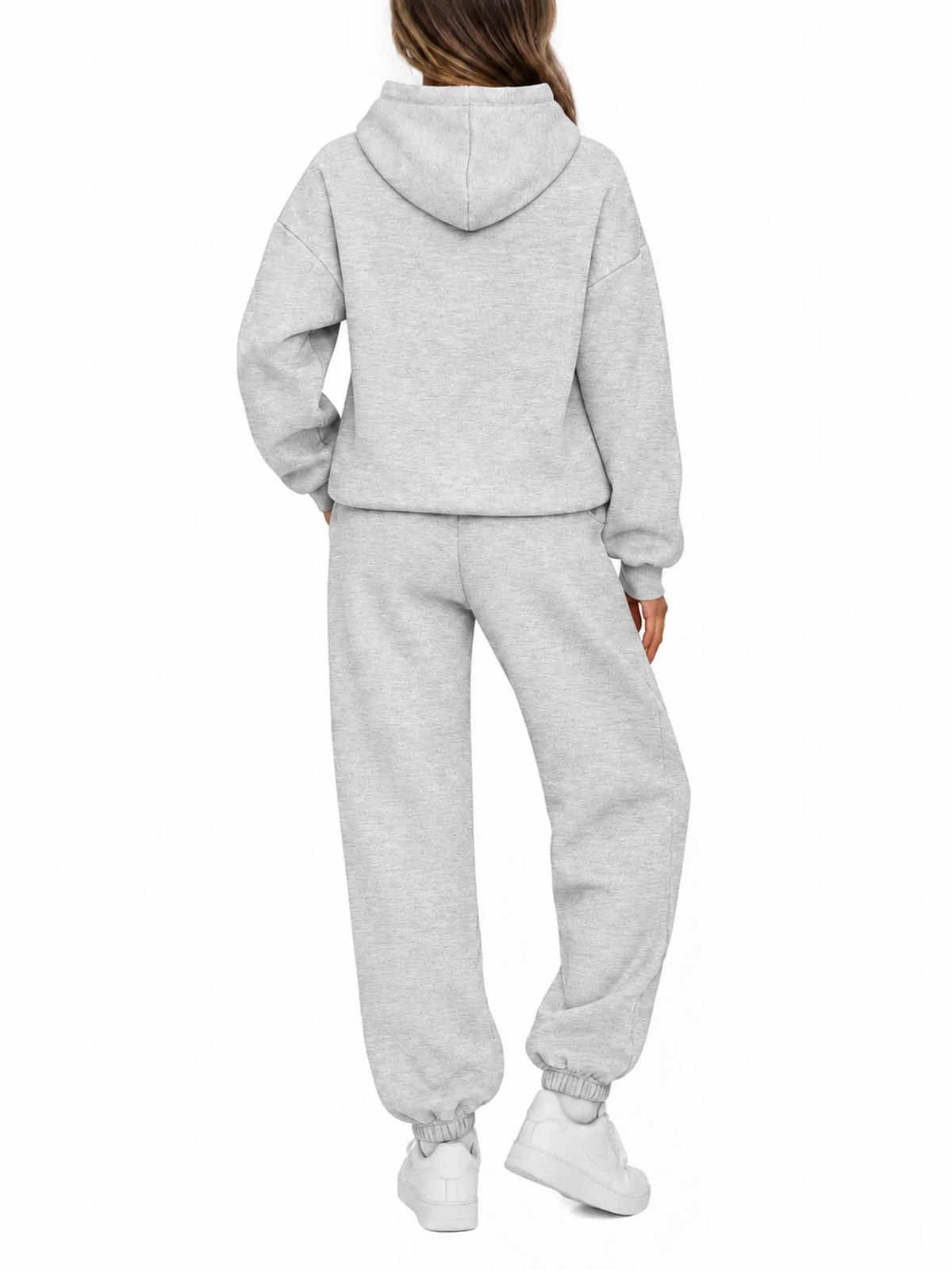 Drop Shoulder Hoodie and Jogger Sweatpants Set — back view