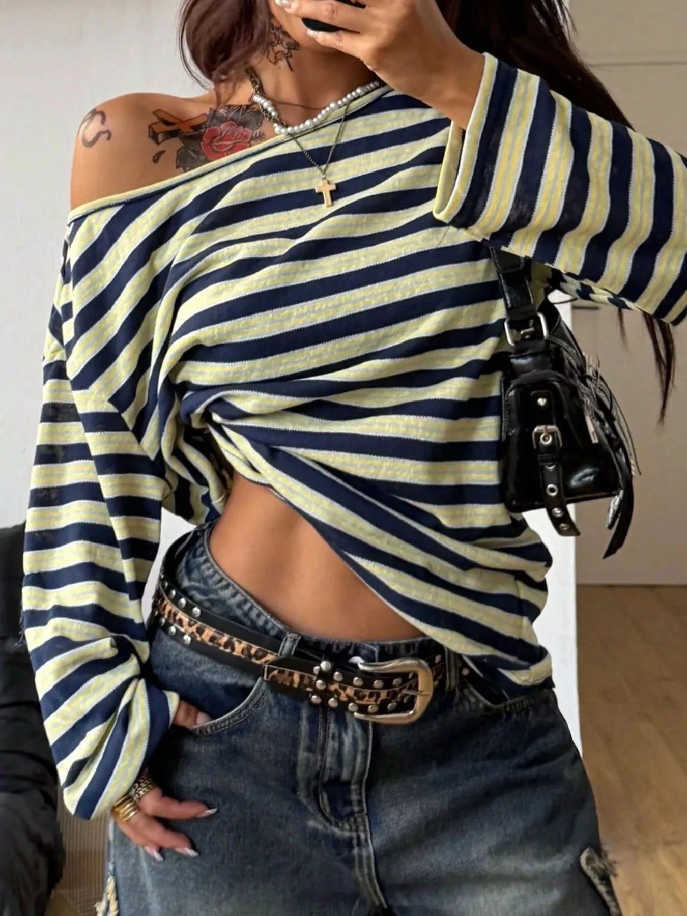 Trendsi Striped Boat Neck Long Sleeve T-Shirt -