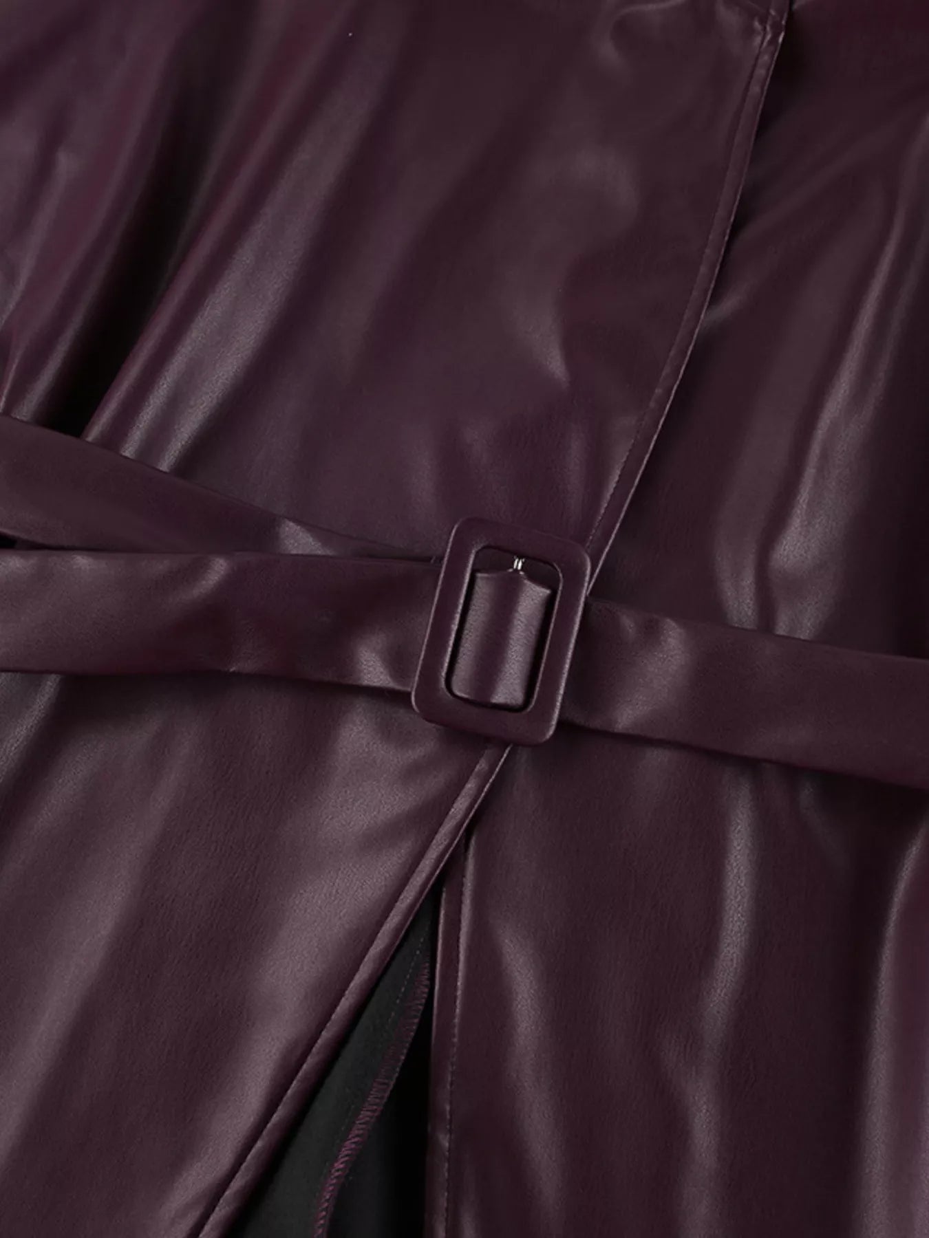 Trendsi Stand Collar Belted Faux Leather Jacket -