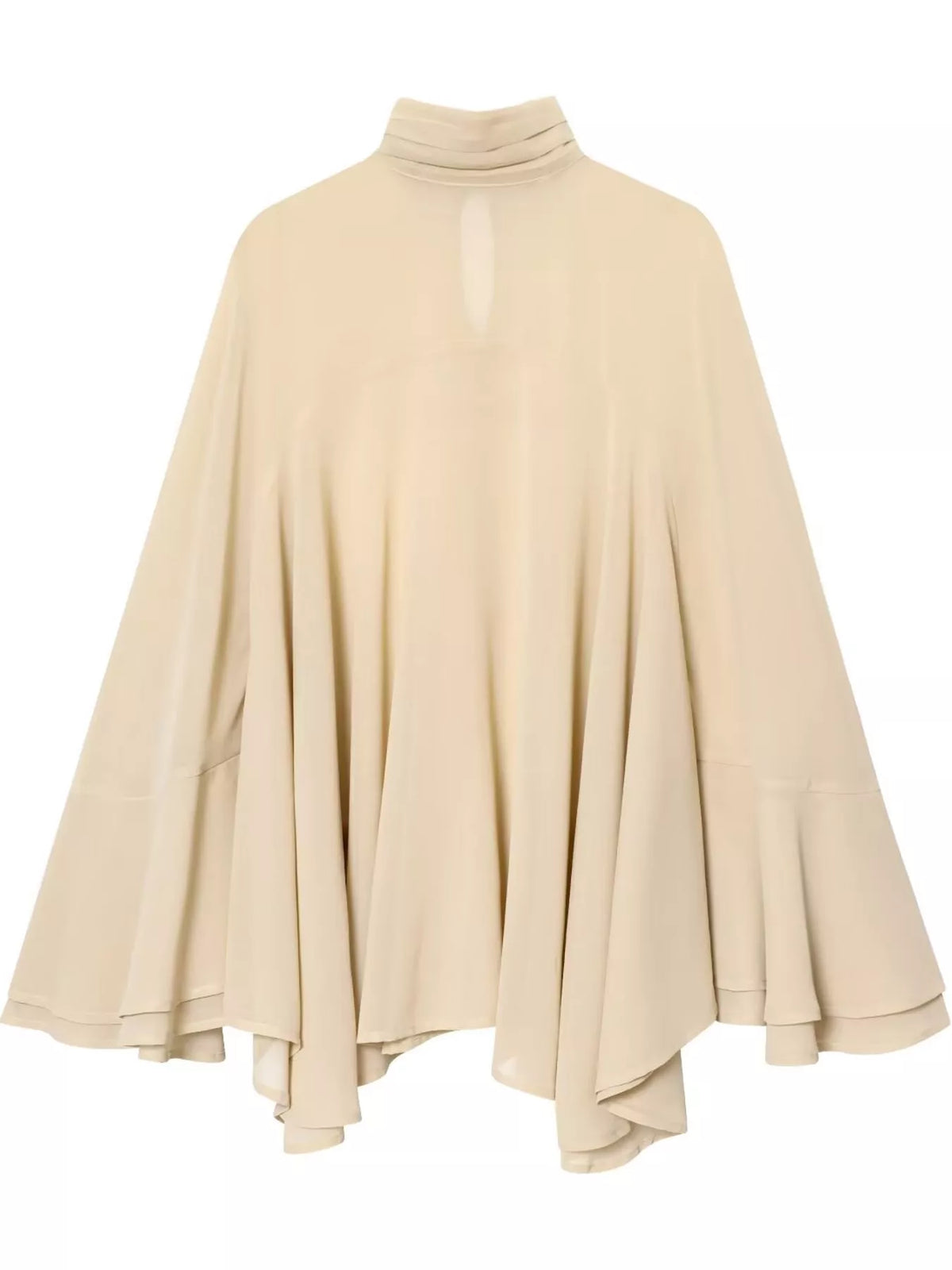 Mock Neck Chiffon Cape, back view in apricot