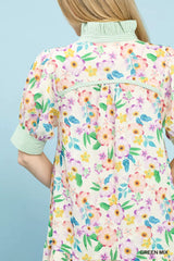 Trendsi Umgee Mix Floral Ruffle Collar Tiered Babydoll Dress -