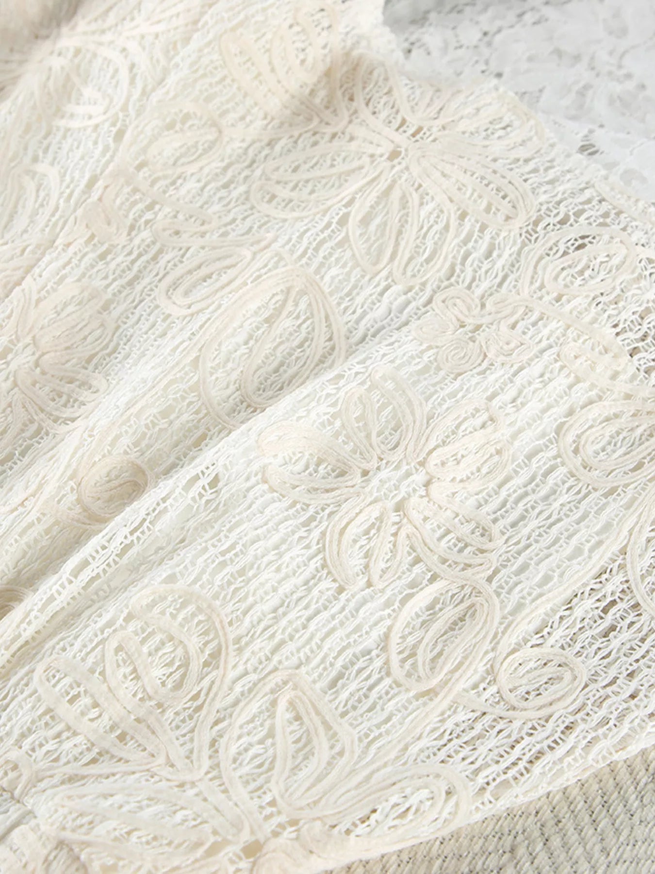 Trendsi Lace Crochet Tie Front Top and Shorts Two-Piece Lounge Set -