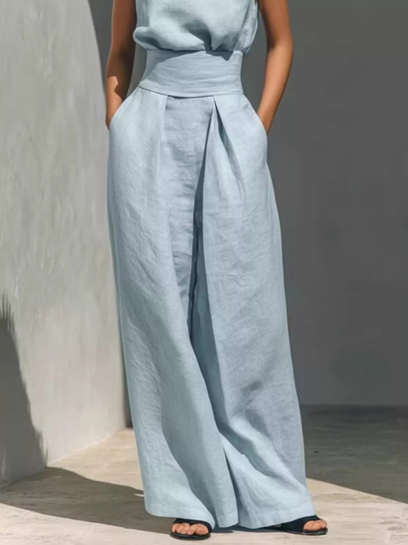 Trendsi Full Size Sleeveless Wide-Leg Jumpsuit with Smocked Waist Plus Size -