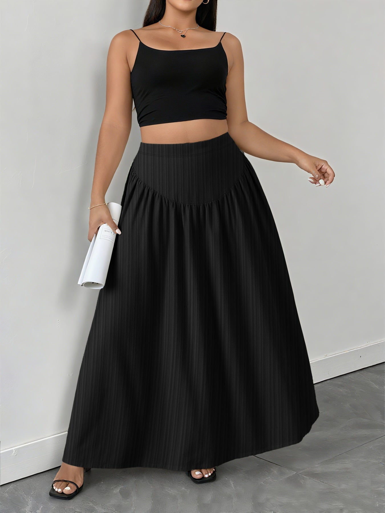 Trendsi Plus Size Ruched Maxi Skirt with Pockets -