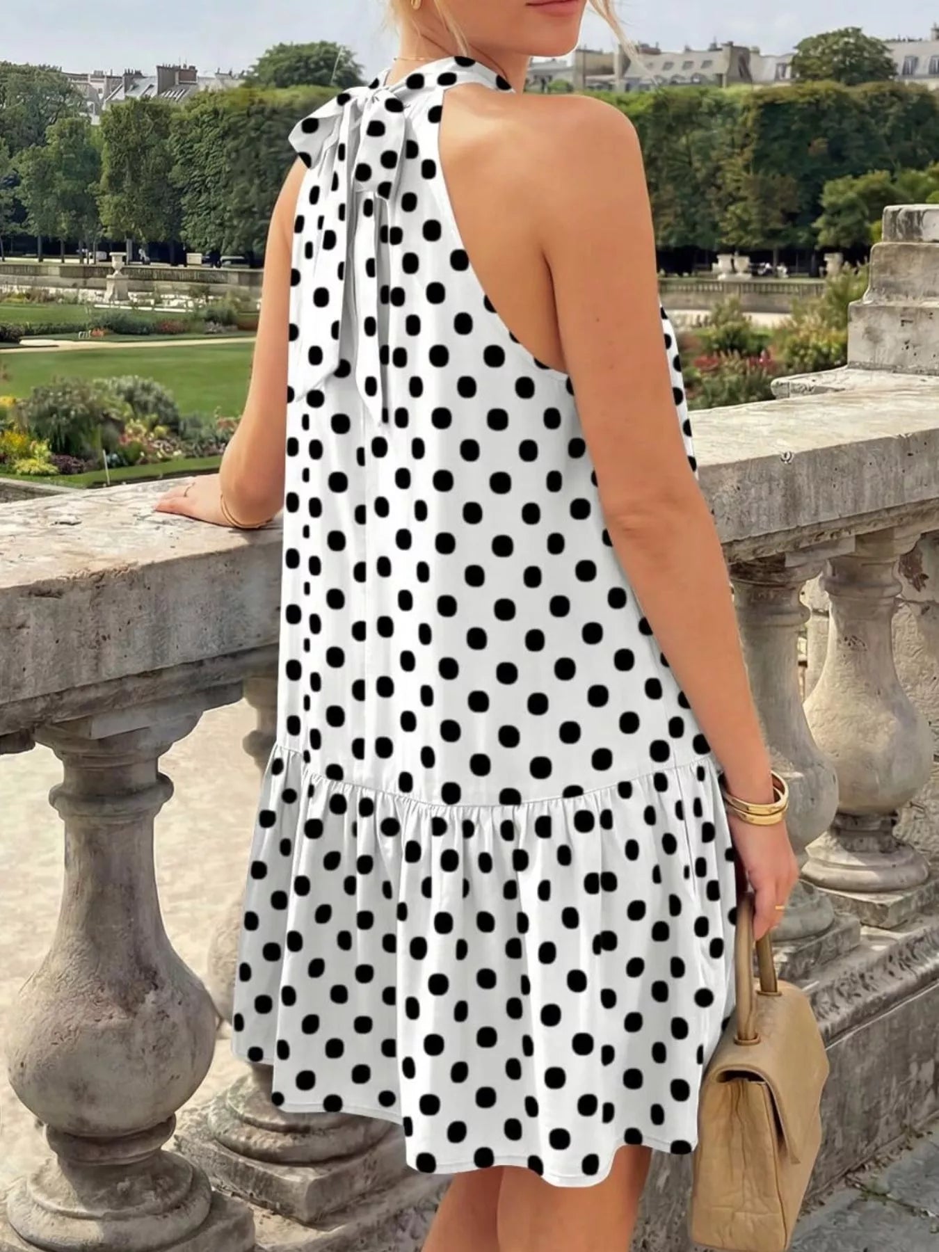 Trendsi Polka Dot Halter Neck Mini Dress -