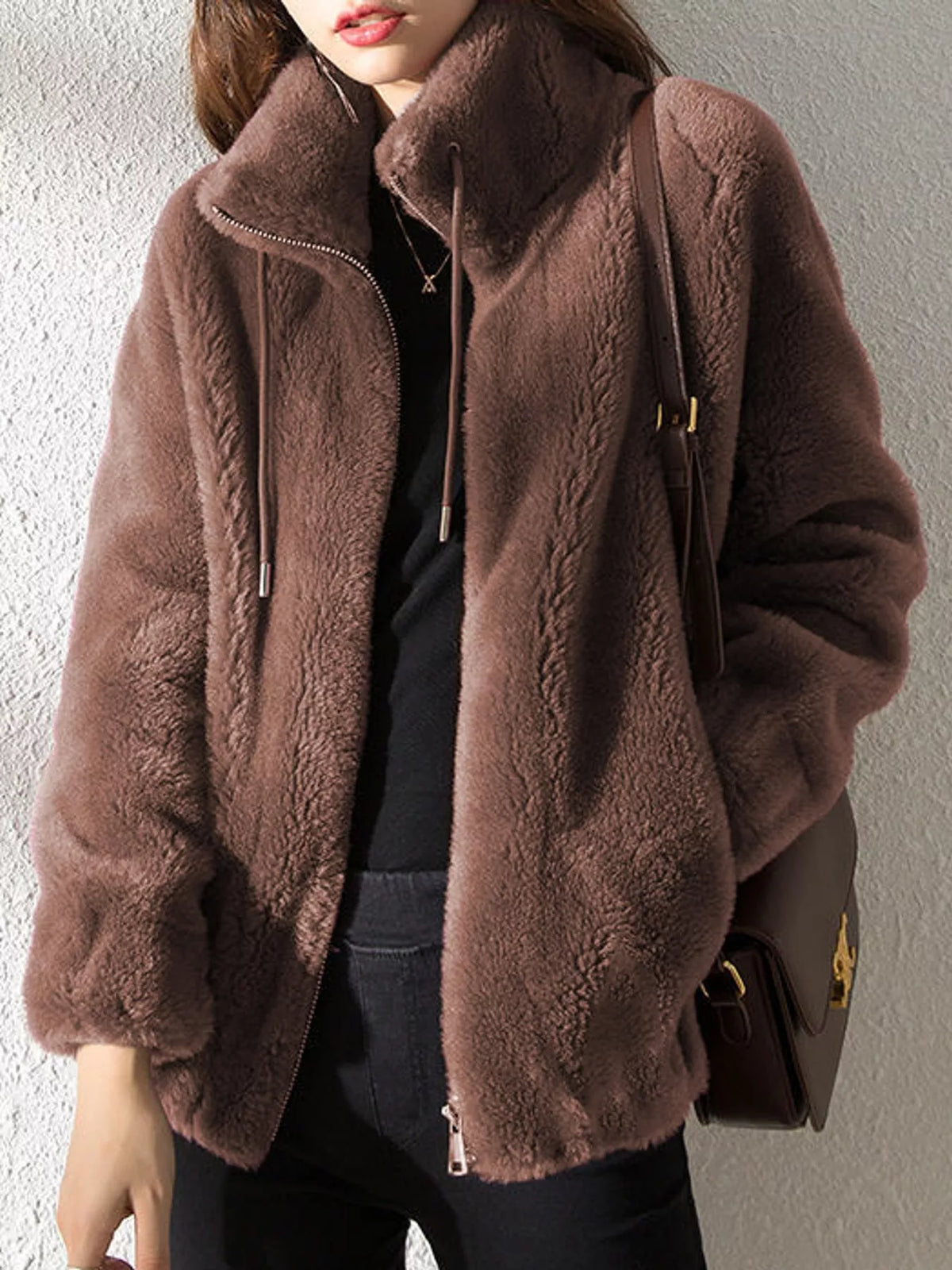 Faux-fur jacket, brown front