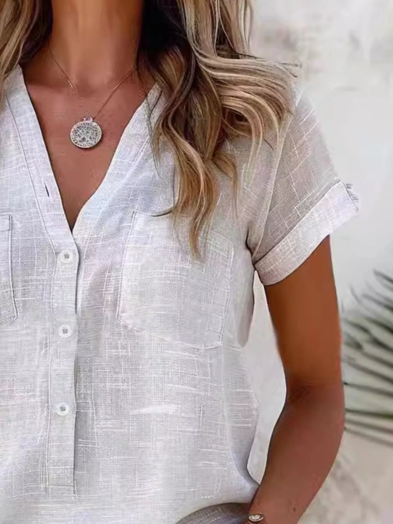 Trendsi Full Size Casual V-Neck Button-Up Top Plus Size - Shirts
