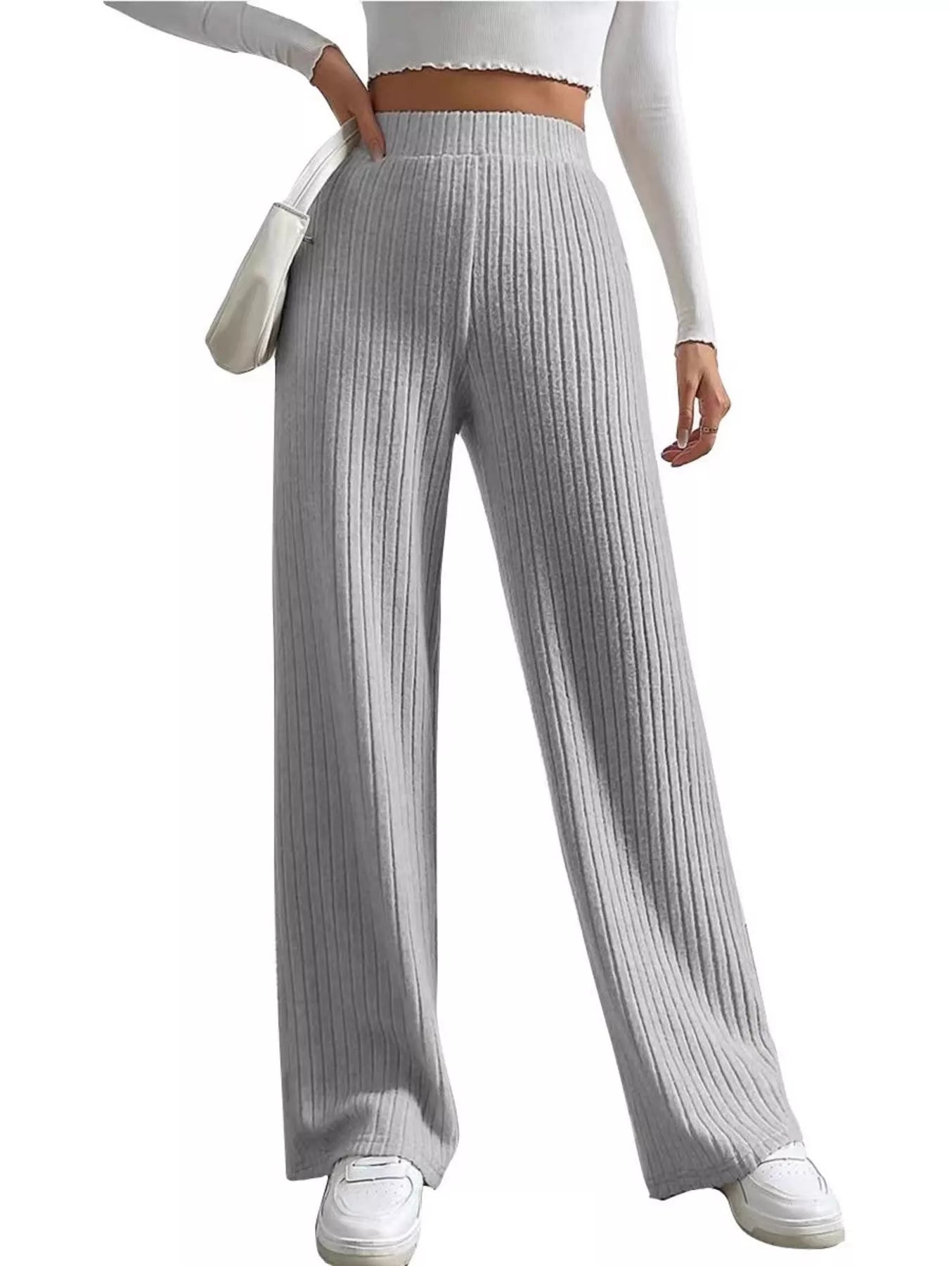 Trendsi Ribbed Knit Wide-Leg Sweater Pants -