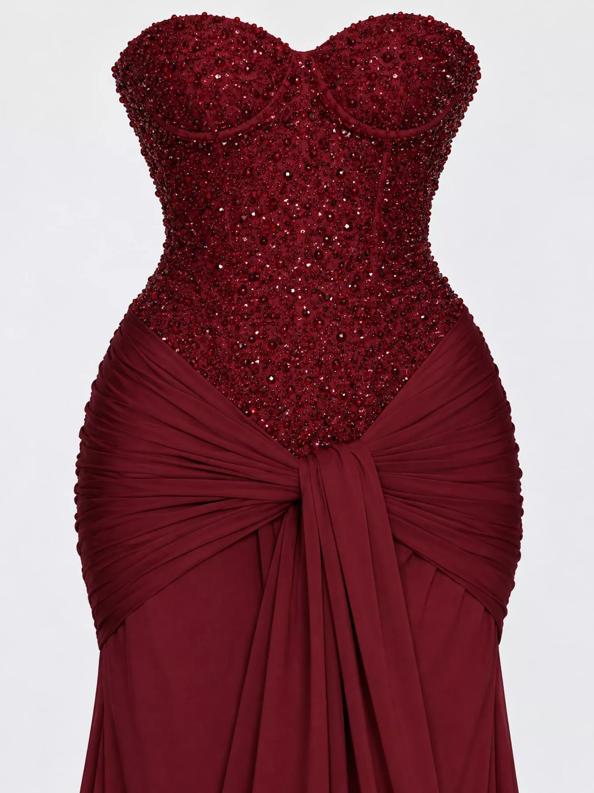 Strapless Sequin Corset Maxi Dress, bodice detail