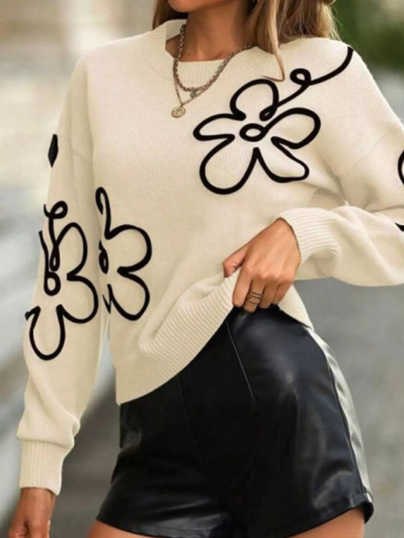 Trendsi Flower Dropped Shoulder Sweater -