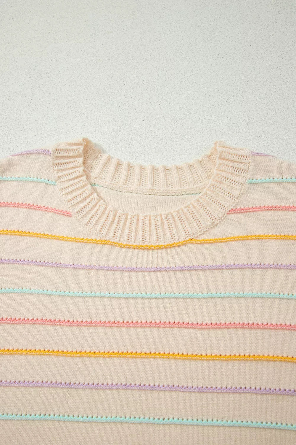 Trendsi Stripe Colorful Stripes Crew Neck Knit Sweater -