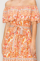 Trendsi HYFVE Floral Off-Shoulder Tie Front Maxi Dress -