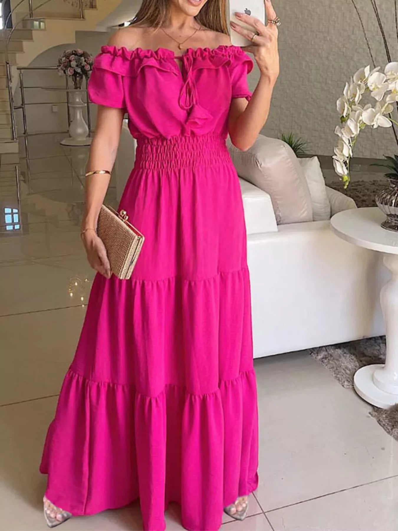Trendsi Off-Shoulder Ruffled Tiered Maxi Dress -